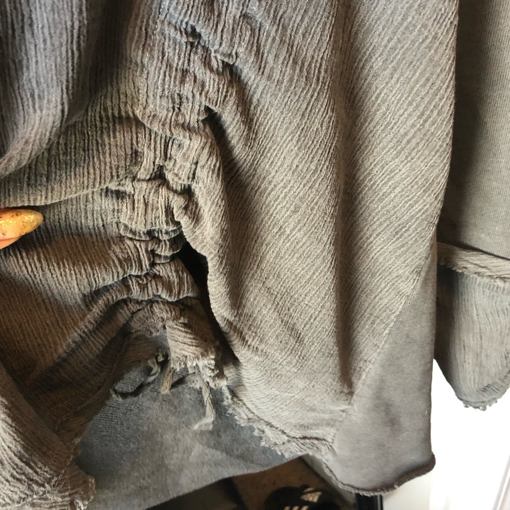 Bobeau Mixed Media Ruched Hooded Cardigan - Picture 11 of 14